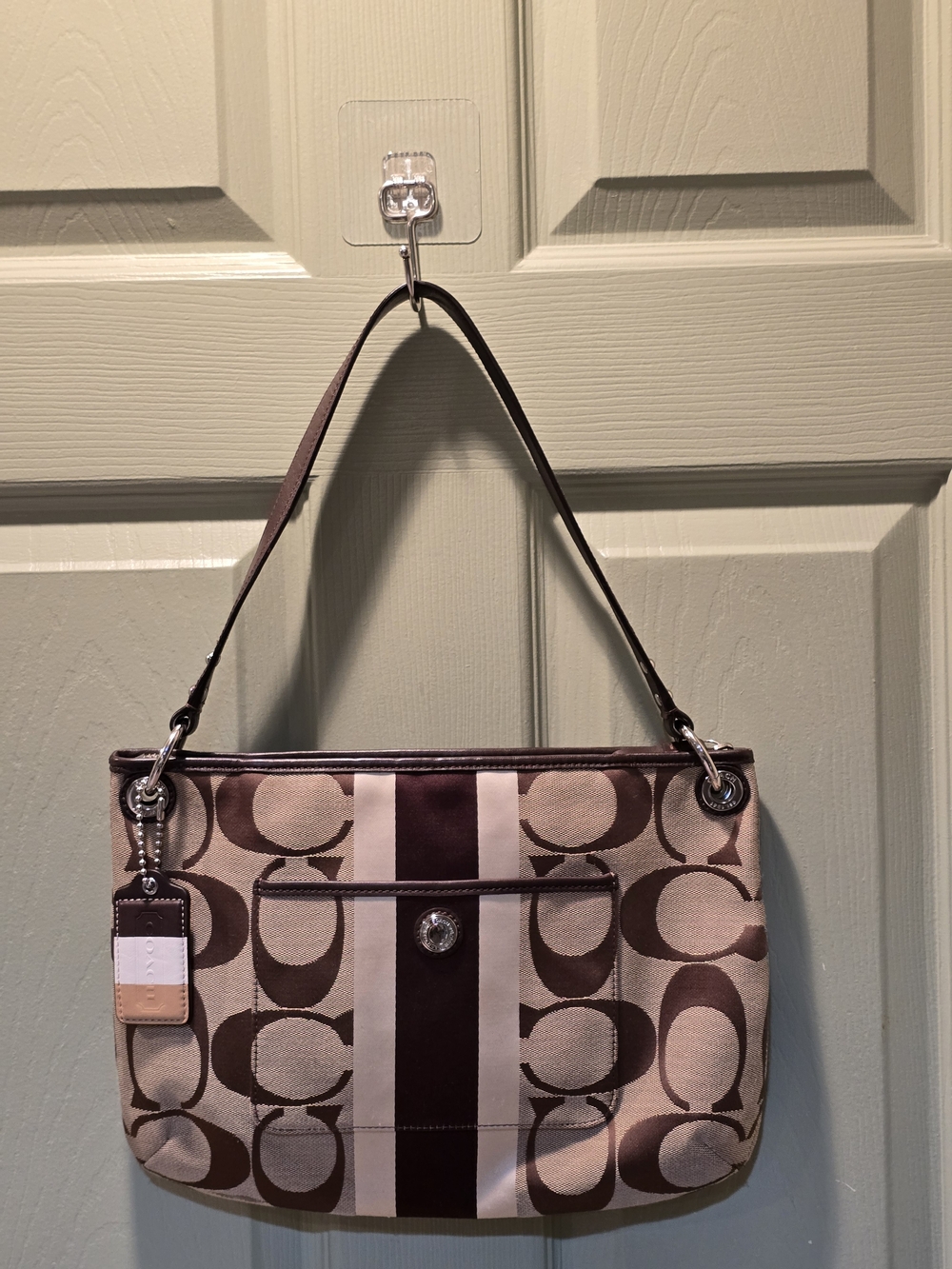 Coach Vingtag Signature Canvas Shoulder Bag in Brown/Beige